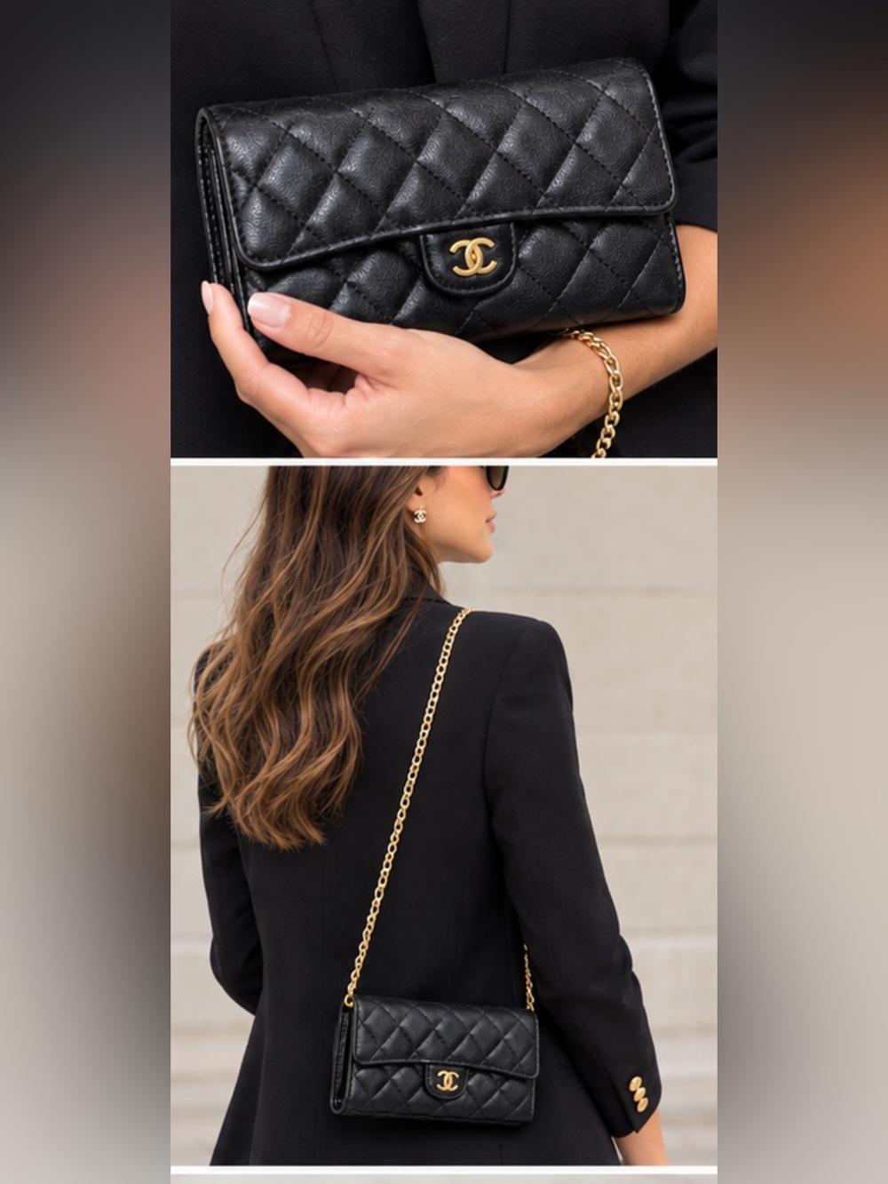 CHANEL Quilted Leather Wallet with Gold CC